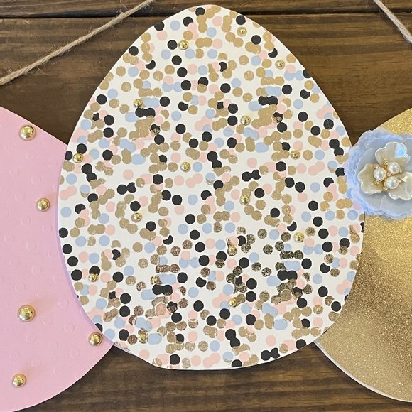 Large Wood Easter Eggs Sign Easter Decoration Spring Home GOLD PINKS BLUES Decor - Picture 2 of 15